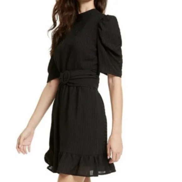 Leyden Dresses & Skirts - Leyden Belted Mini Dress Women’s M Black NWT